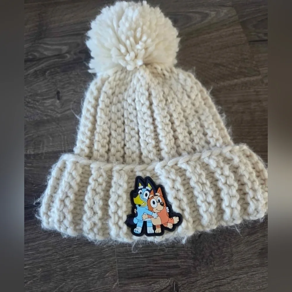 Kids Bluey Cream Knit Pom-Pom Beanie Hat